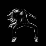 Female hip hop dancer silhouette isolated, black and white, 3D rendering